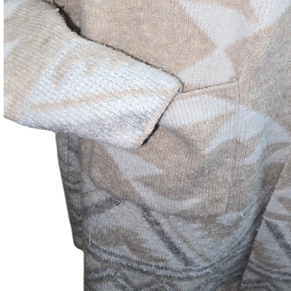 Frye Aztec Cardigan Sweater XL Beige Boho Open Front Tribal Southwestern Cozy - Picture 4 of 7